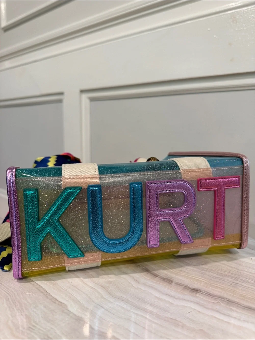 Kurt Geiger Bag Mini Southbank Vinyl Glitter Rainbow Translucent Tote Satchel - Picture 10 of 17
